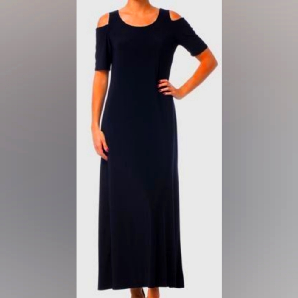 Joseph Ribkoff Cold Shoulder Travel Jersey Knit Slinky Maxi Dress